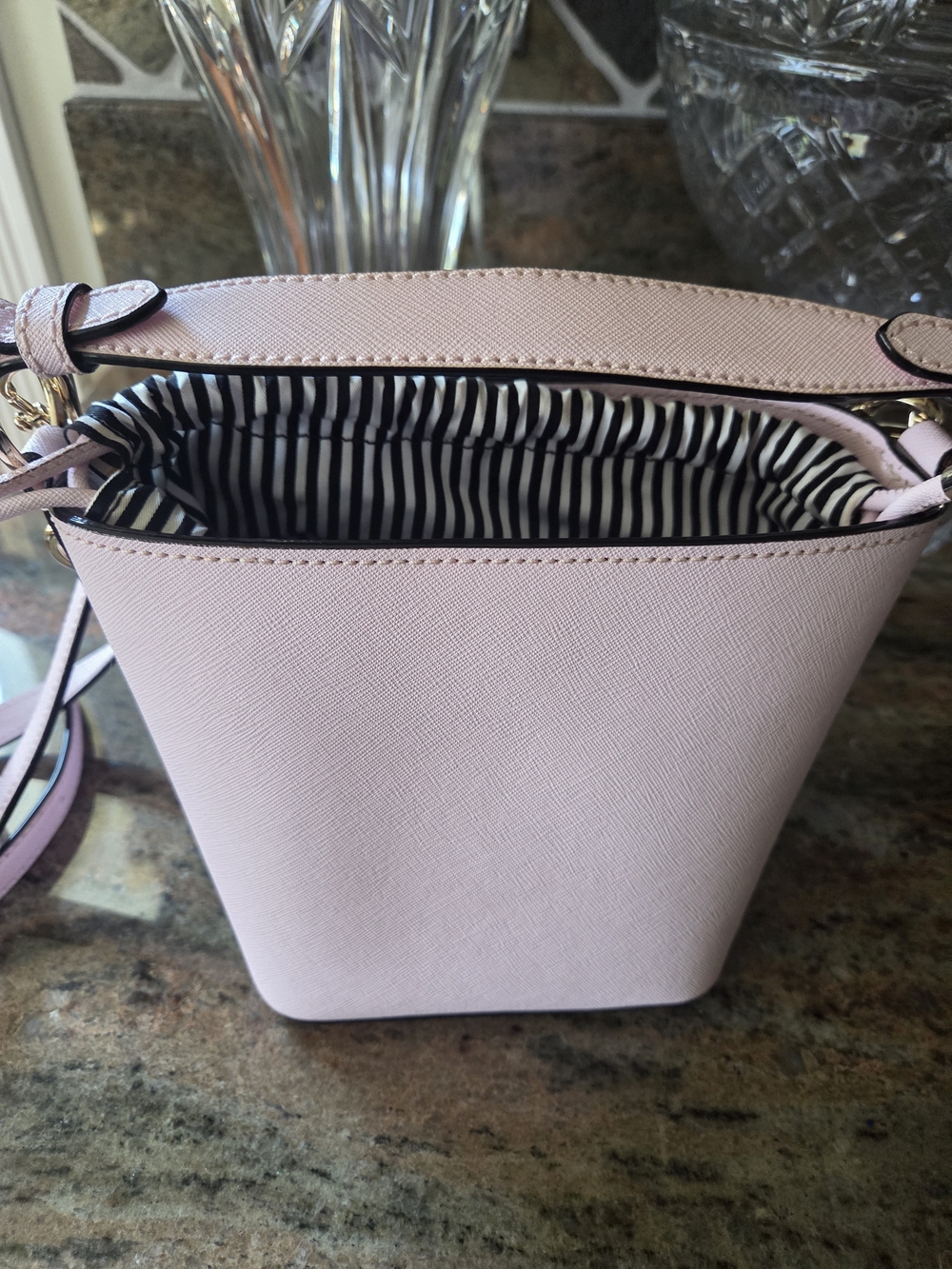 kate spade Light Pink Saffiano Leather Bucket Bag with Pearl Accent Card Holder - Picture 5 of 13